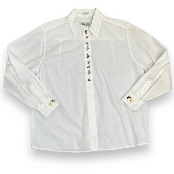 Vitg Embroidered Christmas Holly White Button Up Shirt Womens Size 10 Anne Elise - Picture 14 of 15